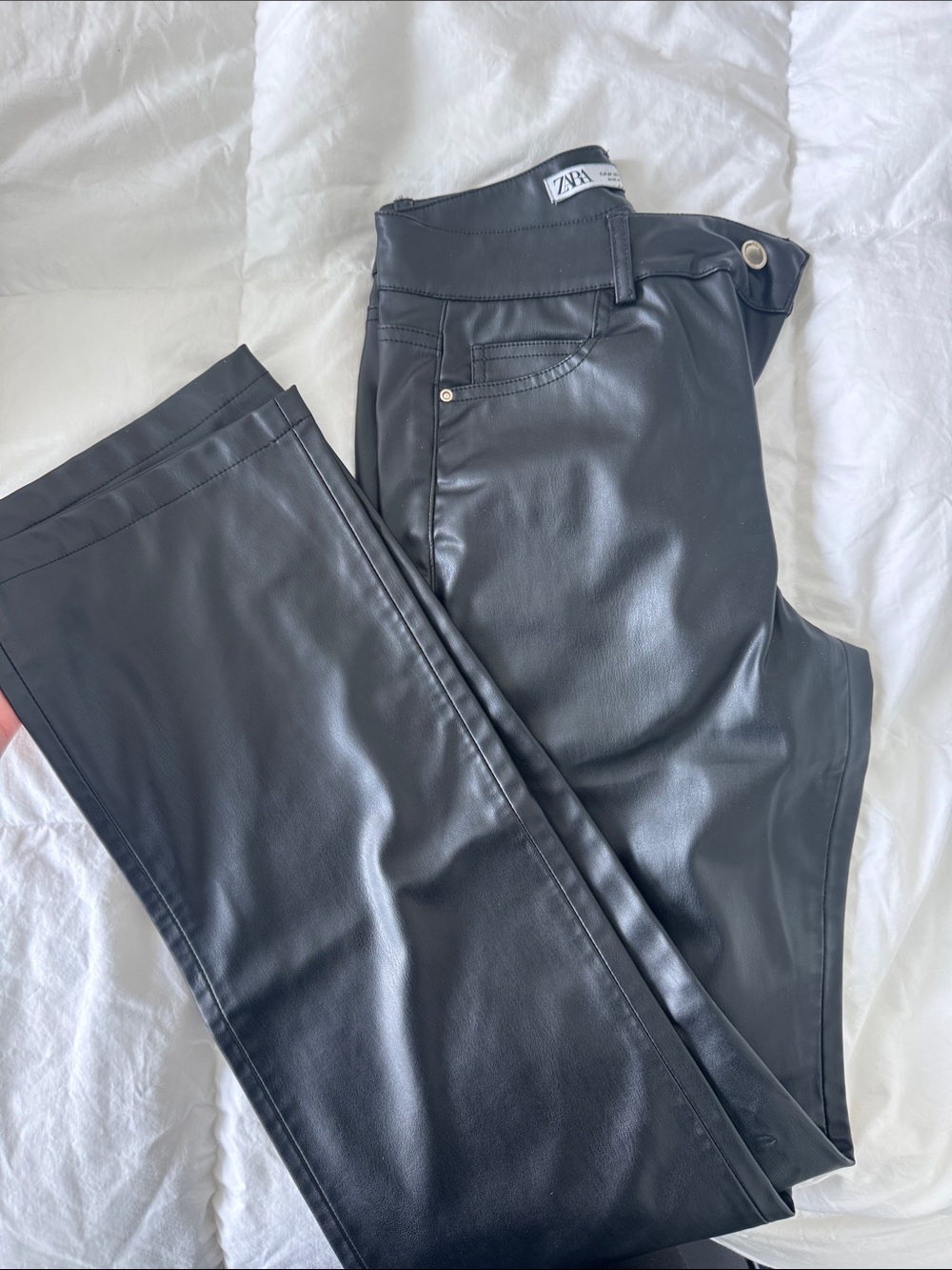Zara Black Faux Leather Straight-Leg Pants